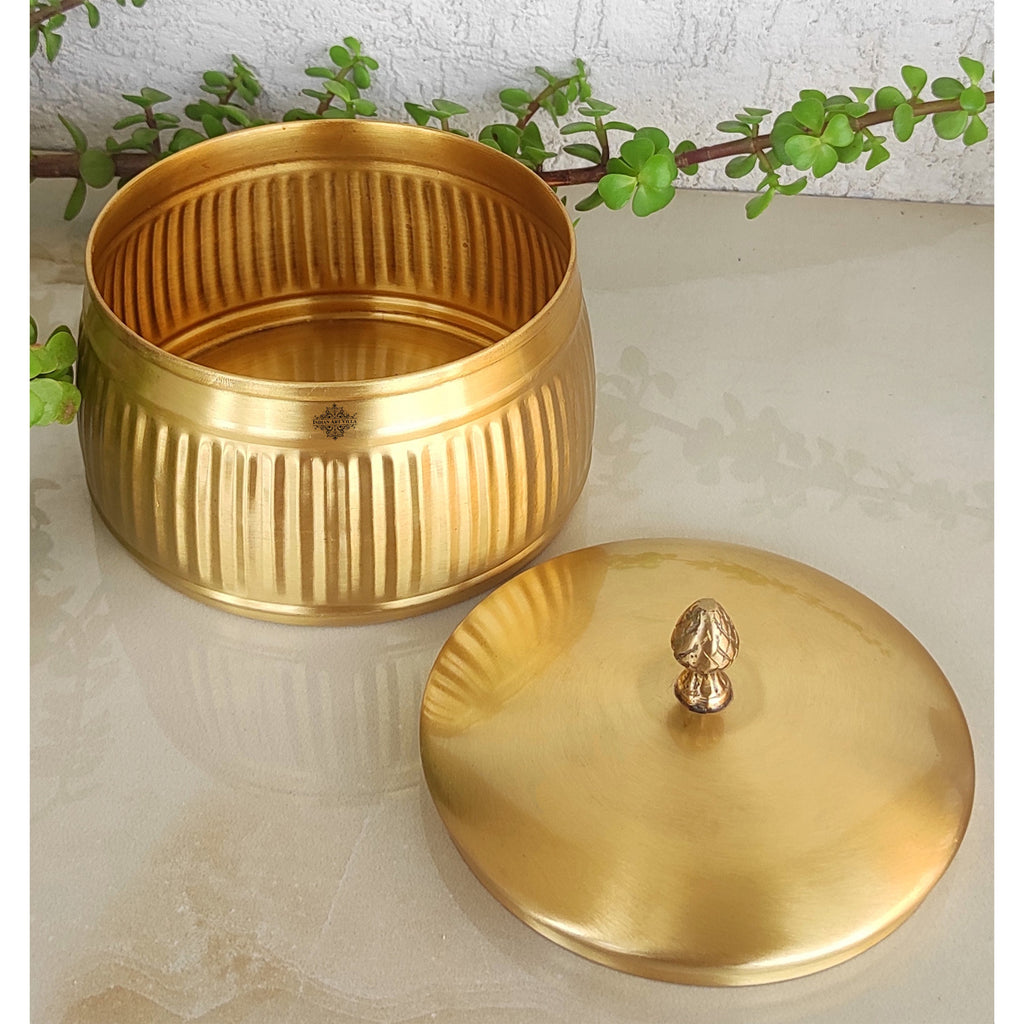 Indian Art Villa Pure Brass Lining Design Storage Box/Jar/Canister With Lid, Kitchen, Hotel & Restaurants, Volume-1200 ML