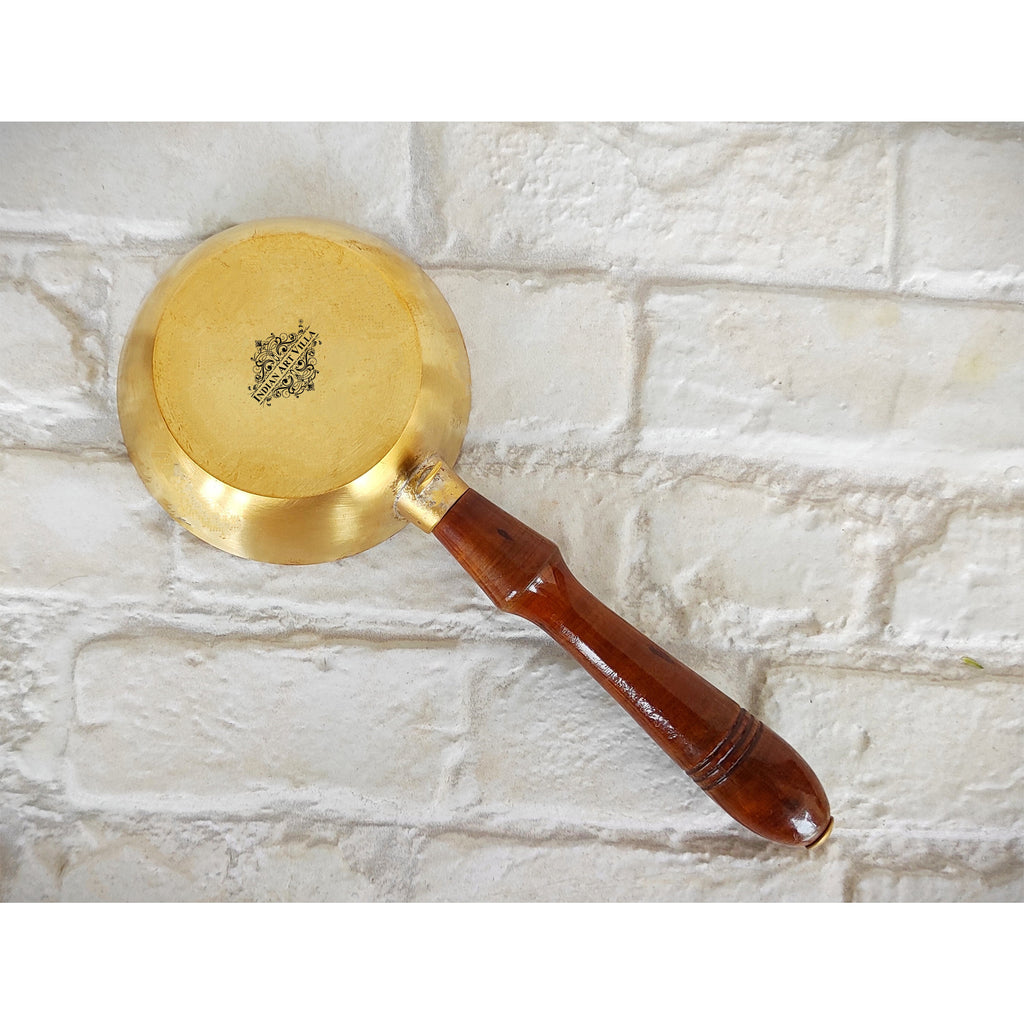 Indian Art Villa Brass Matt Finish Oil Warmer Bowl With Wooden Handle, Length-9" Inches