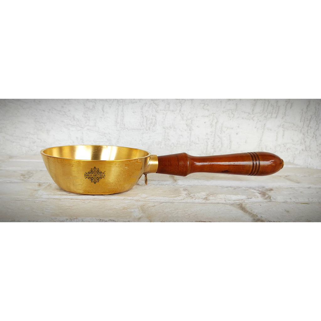 Indian Art Villa Brass Matt Finish Oil Warmer Bowl With Wooden Handle, Length-9" Inches