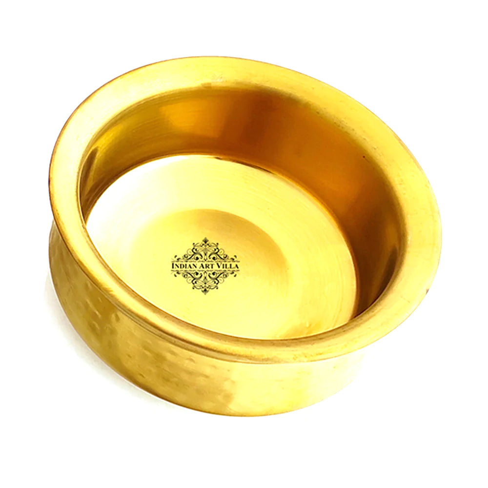 IndianArtVilla Stainless Steel With Brass Finish Serving Handi Bowl, Double Layer, Serving Briyani Dishes