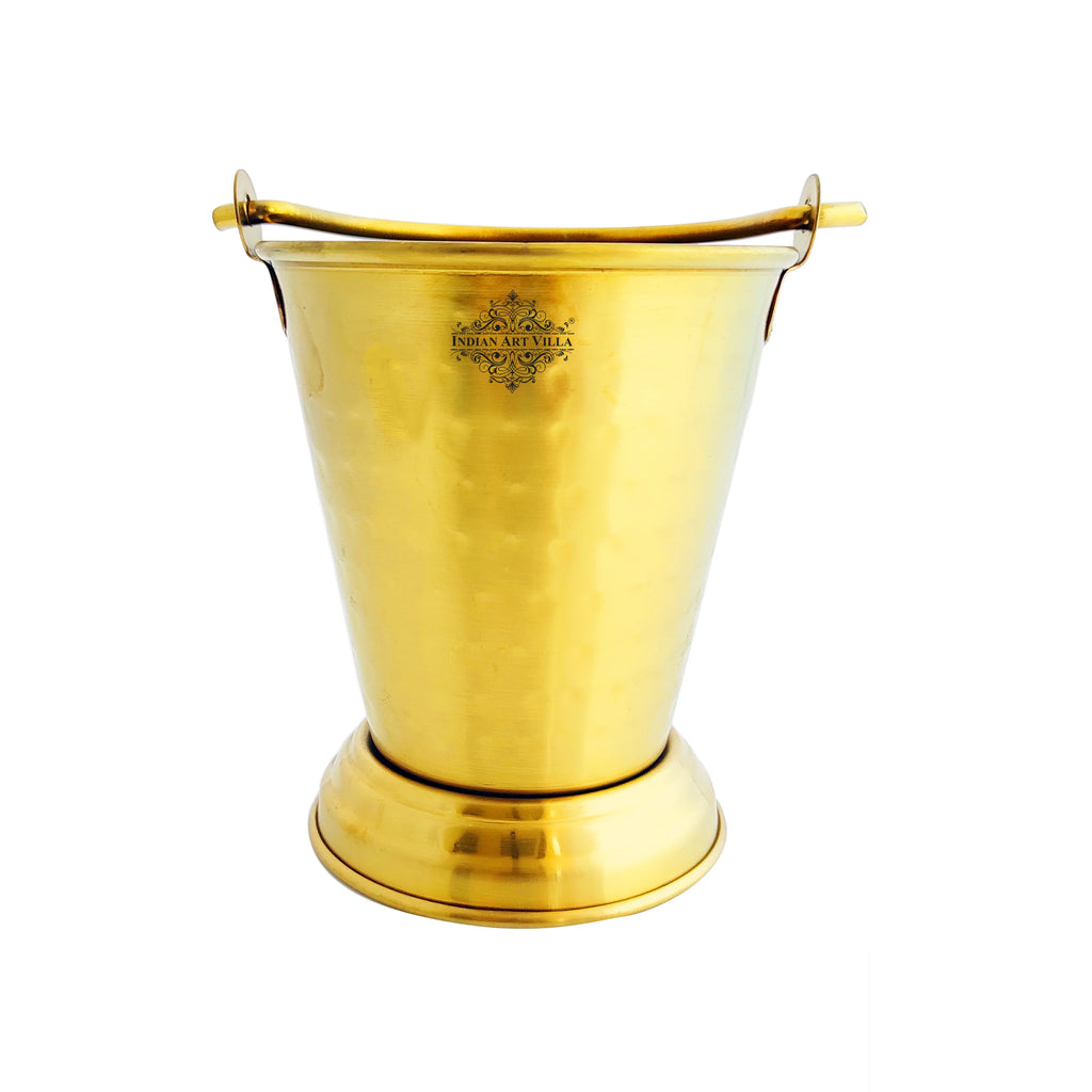 Indian Art Villa Stainless Steel With Brass Finish Serving Bucket, Serving Vegetable Rayta Dishes, 350 ML Volume