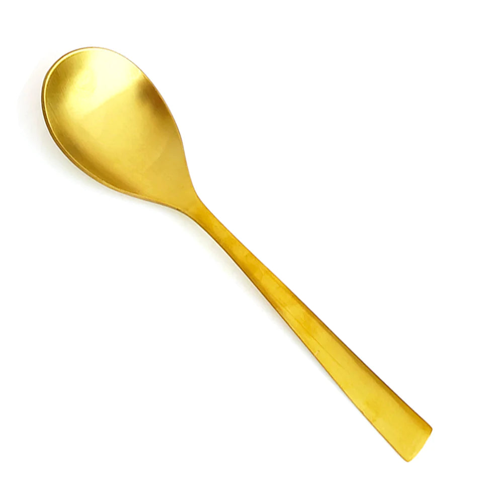Indian Art Villa Stainless Steel With Brass Finish Serving Spoon, 1 Pieces
