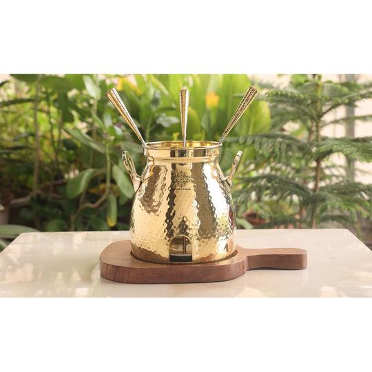 Indian Art Villa brass table tandoor with skewers perfect for live table cooking or festive Indian dinner presentations