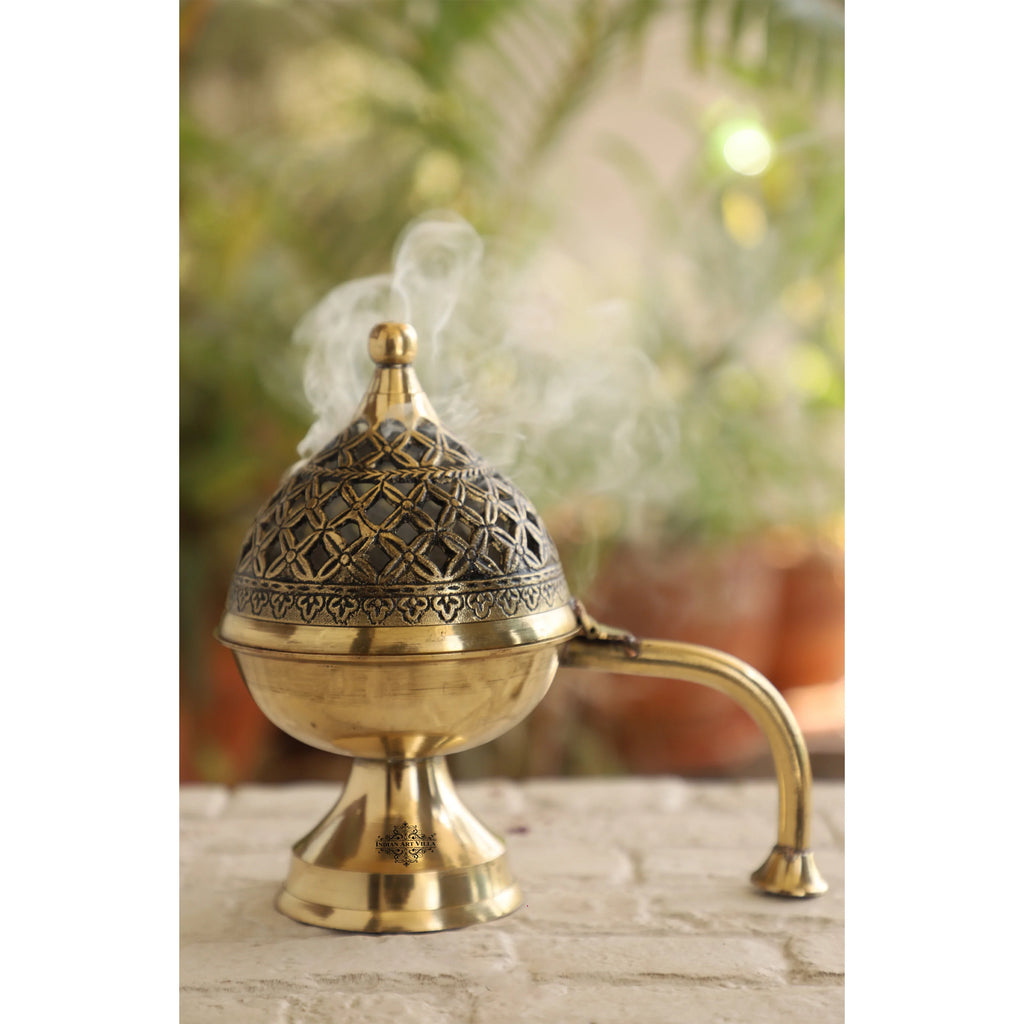 Indian Art Villa Brass Dhopp Dani with Antique Design, Idol for Home & Tempel Pooja, Size-7x4.5 Inches