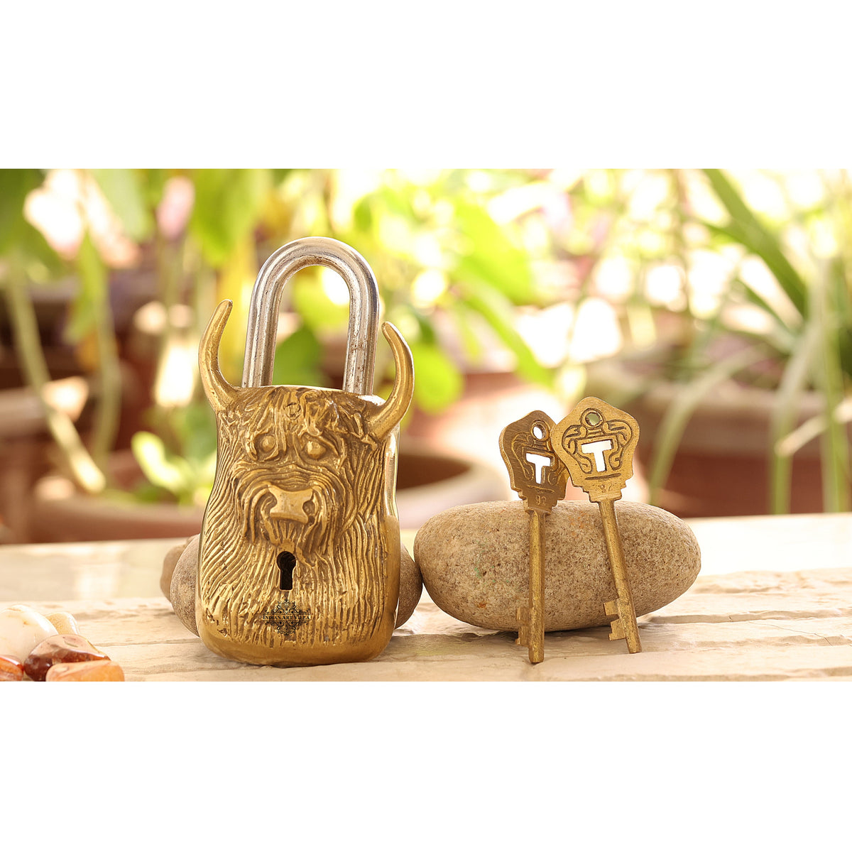 Antique Brass Bull Face Security Lock