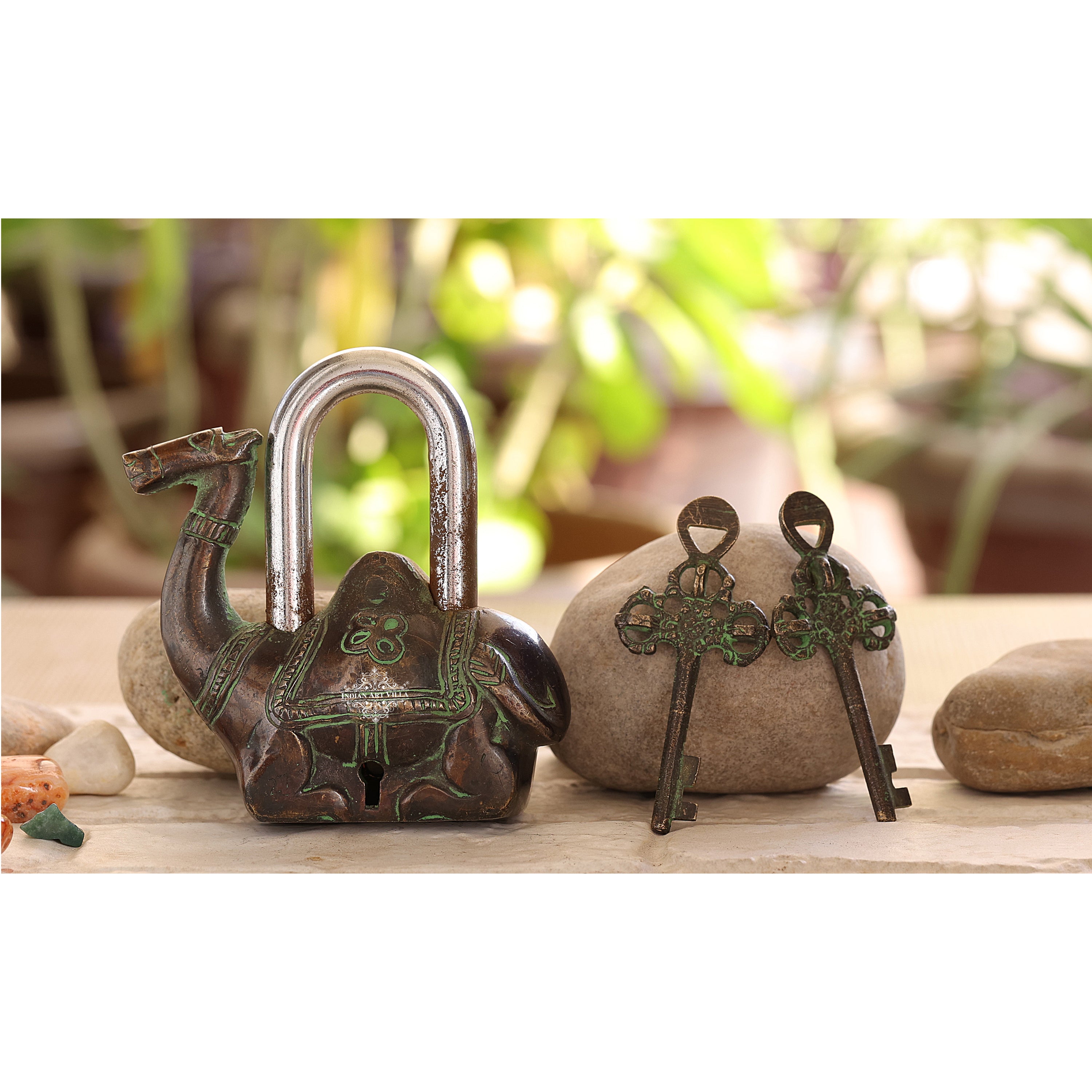 Buy Indian Art Villa Handmade Old Dark Brown Vintage Style Camel Shape Brass  Security Lock with 2 Keys, Size-4x4.5 Online - Indian Art Villa