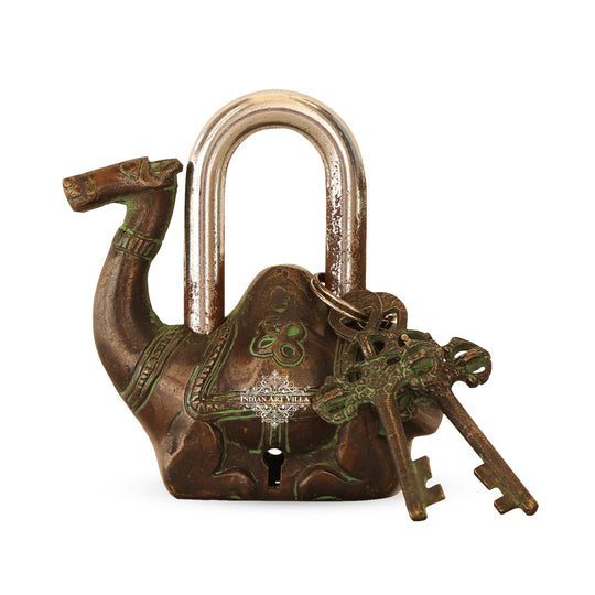 Antique brass camel shape security lock full view — Indian Art Villa