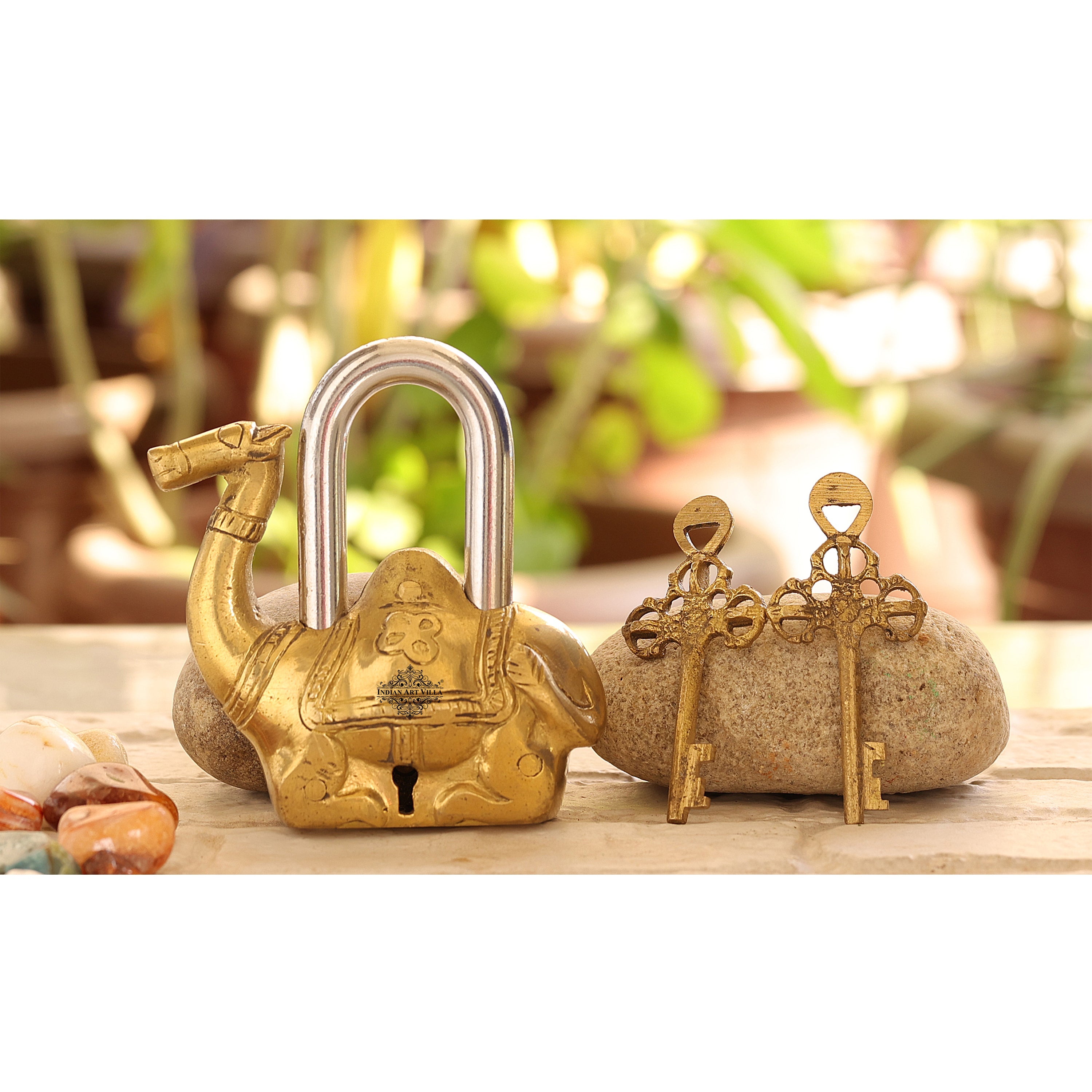Buy Indian Art Villa Handmade Old Vintage Style Gold Camel Shape Brass  Security Lock with 2 Keys, Size-4x4.5 Online - Indian Art Villa