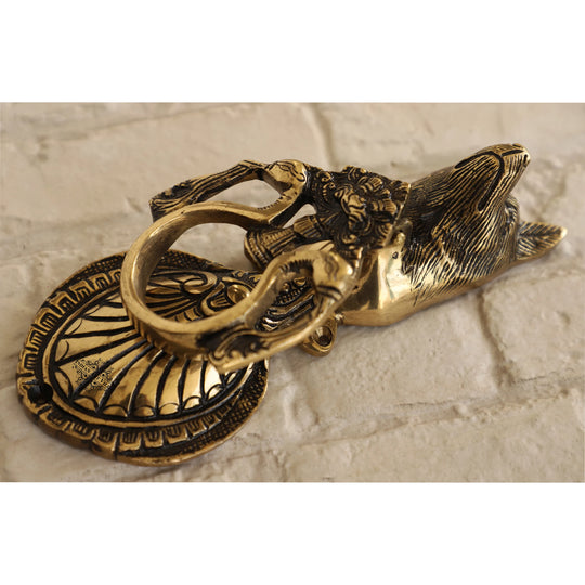 Pure brass dog design door knob side view — Indian Art Villa
