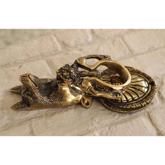 Pure brass dog design door knob top view — Indian Art Villa