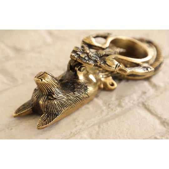 Pure brass dog design door knob angle view — Indian Art Villa