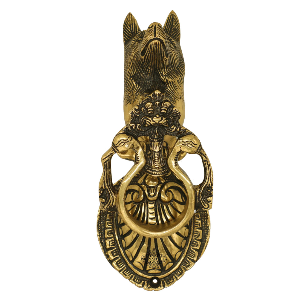 Indian Art Villa Pure Brass Door Knob With Dog Design & Antique Touch, Decor Item For Home, Hotel & Restaurants, Size- 9x3.5 Inches