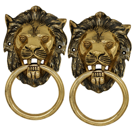 Pure brass small lion design door knob close-up — Indian Art Villa