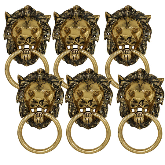 Pure brass small lion design door knob full view — Indian Art Villa