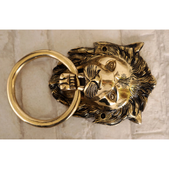 Pure brass small lion design door knob side view — Indian Art Villa
