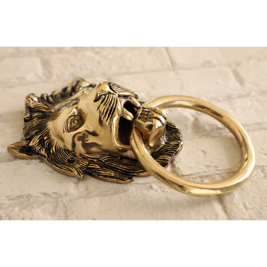 Pure brass small lion design door knob top view — Indian Art Villa