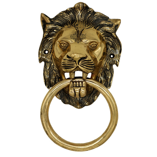 Pure brass small lion design door knob angle view — Indian Art Villa