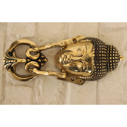 Pure brass Buddha design door knob front view — Indian Art Villa