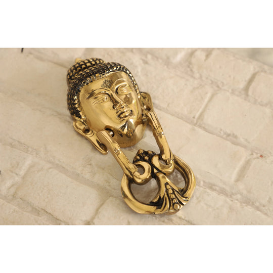 Pure brass Buddha design door knob side view — Indian Art Villa