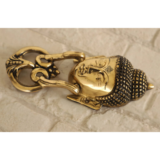 Pure brass Buddha design door knob angle view — Indian Art Villa
