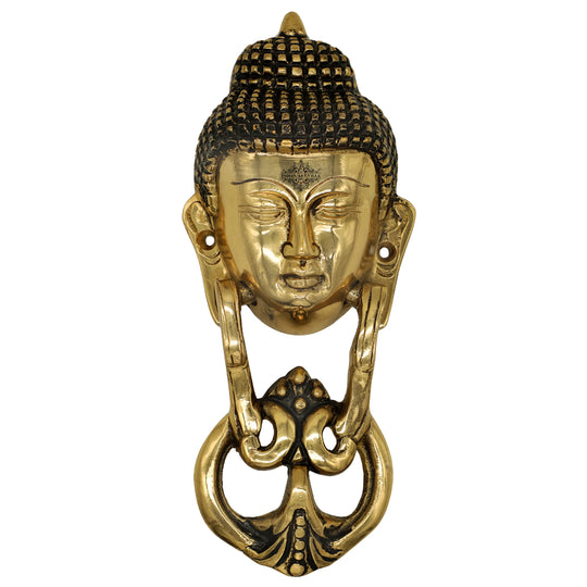 Pure brass Buddha design door knob close-up — Indian Art Villa