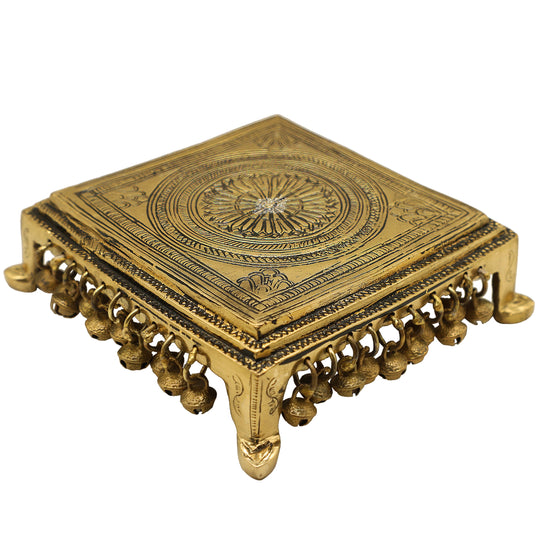 Pure brass antique Chakra design Chowki full view — Indian Art Villa