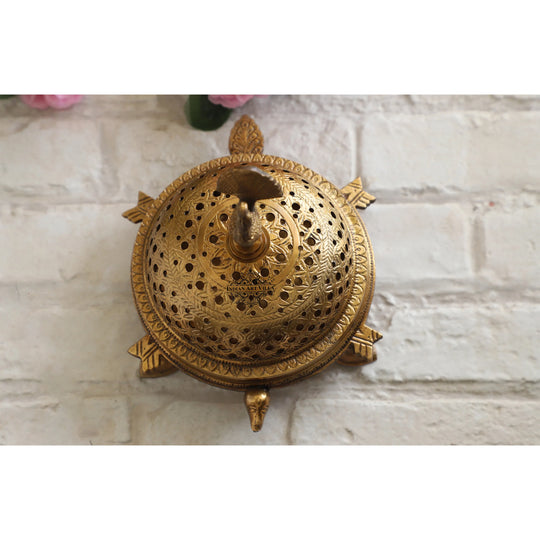 Brass tortoise design incense holder close-up — Indian Art Villa