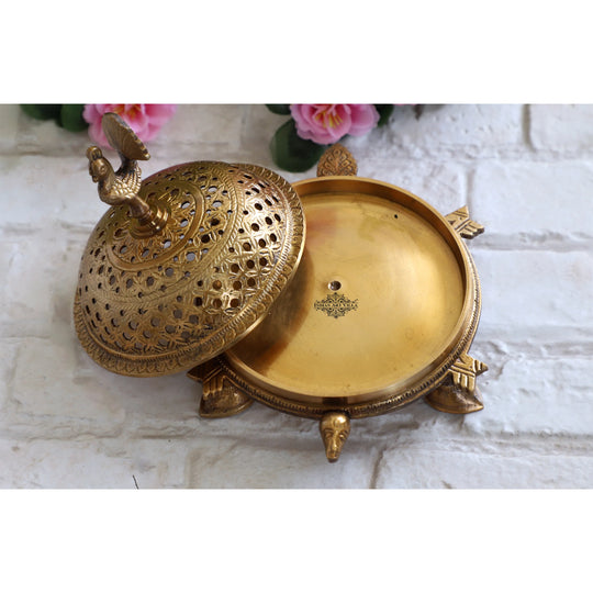 Brass tortoise design incense holder lifestyle — Indian Art Villa