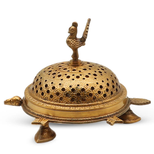 Brass tortoise design incense holder white background — Indian Art Villa