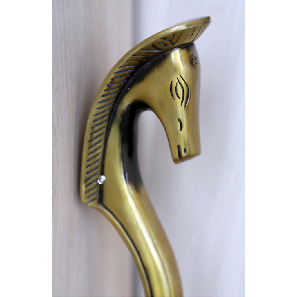 Indian Art Villa Pure Brass Egyptian Horse Head Design Door Handle, Height - 15"