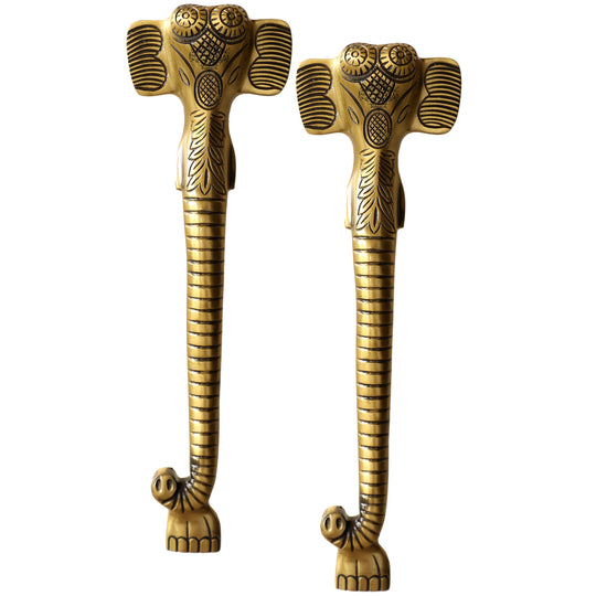 Elephant head brass finish door handle lifestyle — Indian Art Villa