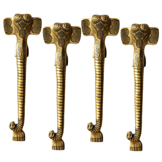 Elephant head brass finish door handle white background — Indian Art Villa