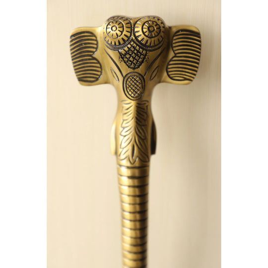 Elephant head brass finish door handle side view — Indian Art Villa