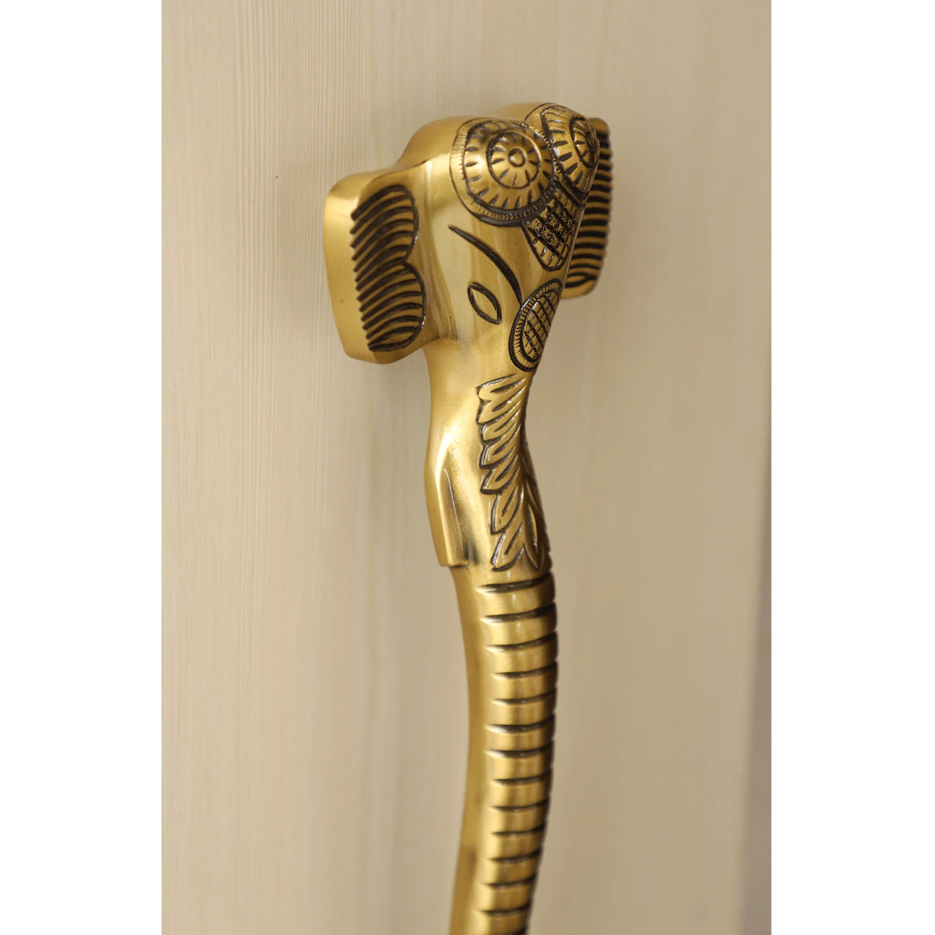 Indian Art Villa Pure Brass Elephant Head Design Door Handle, Height - 15"