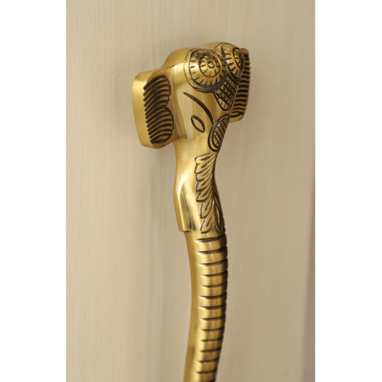 Brass-Finished Aluminum Door Handle With Elephant Head Design Door Handle, Height - 38.10 cm