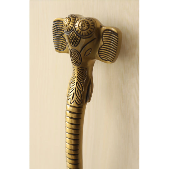 Elephant head brass finish door handle angle view — Indian Art Villa