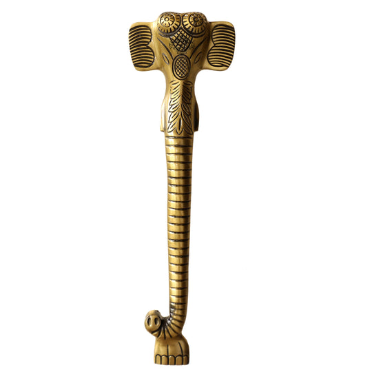 Elephant head brass finish door handle close-up — Indian Art Villa