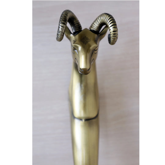 Sheep head brass finish door handle side view — Indian Art Villa