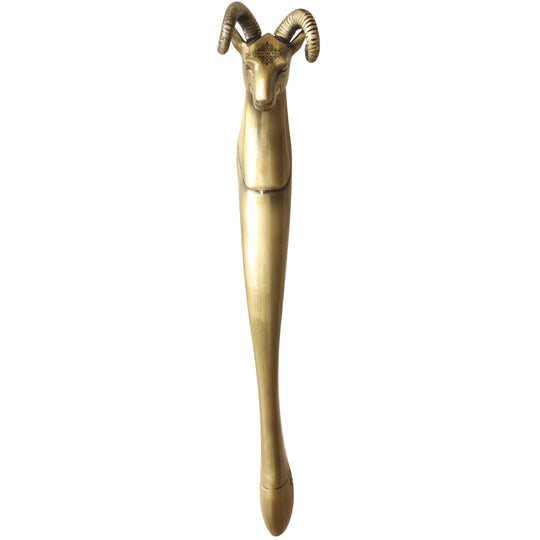 Sheep head brass finish door handle angle view — Indian Art Villa