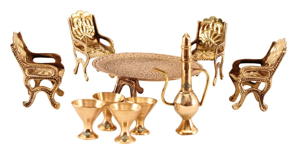 Brass Handcrafted Maharaja Style Dining Table set Fingurines, Miniatures, Showpieces, Home Decor