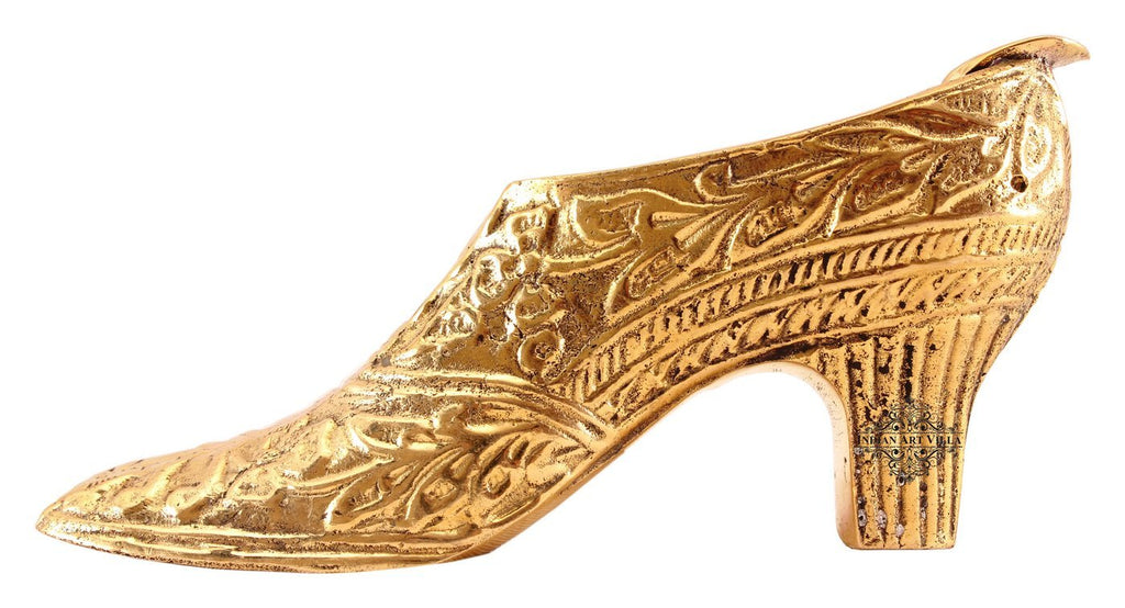Indian Art Villa Pure Brass Leaf Design High Heels Shoe Ashtray