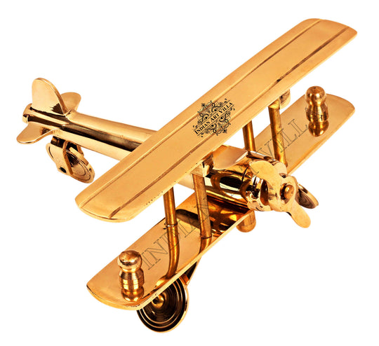 Pure brass aeroplane miniature showpiece angle view — Indian Art Villa