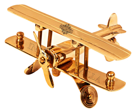 Pure brass aeroplane miniature showpiece full view — Indian Art Villa