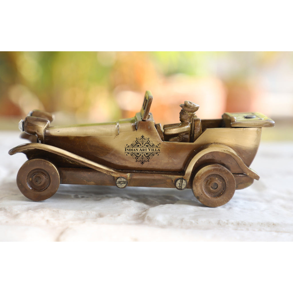 Indian Art Villa Brass Handcrafted Vintage Open Car Showpiece Figurine, Home Hotel Office Decorative Item, Size-5x11.5 cm