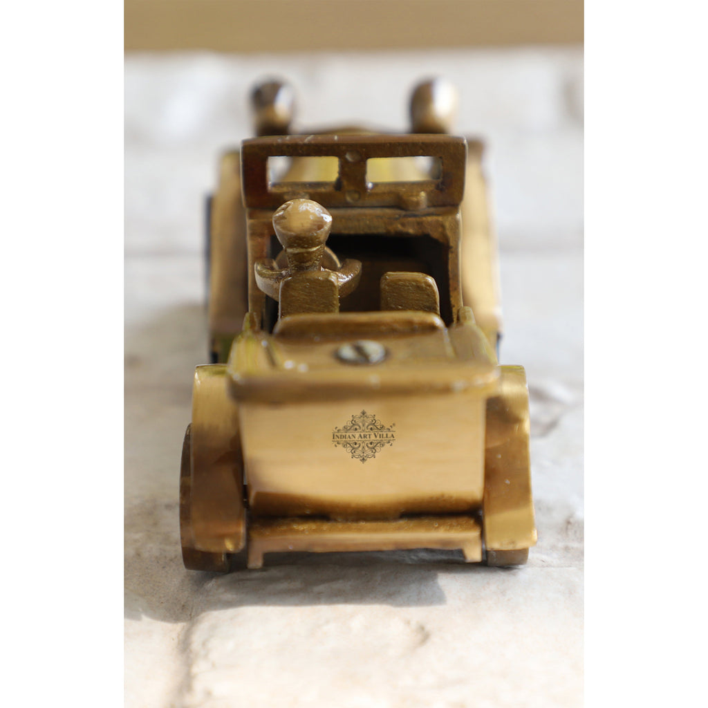 Indian Art Villa Brass Handcrafted Vintage Open Car Showpiece Figurine, Home Hotel Office Decorative Item, Size-5x11.5 cm