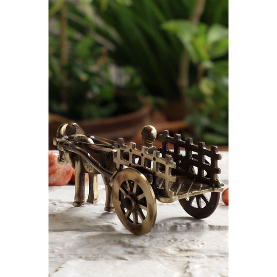 Brass open bull cart decorative showpiece angle view — Indian Art Villa