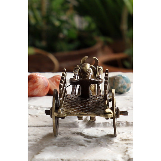 Brass open bull cart decorative showpiece close-up — Indian Art Villa