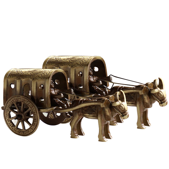 Brass bull cart decorative showpiece variant 1 full view — Indian Art Villa
