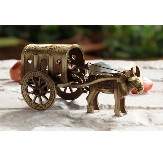 Brass bull cart decorative showpiece variant 1 side view — Indian Art Villa