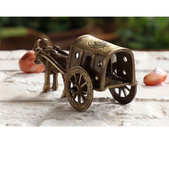 Brass bull cart decorative showpiece variant 1 angle view — Indian Art Villa